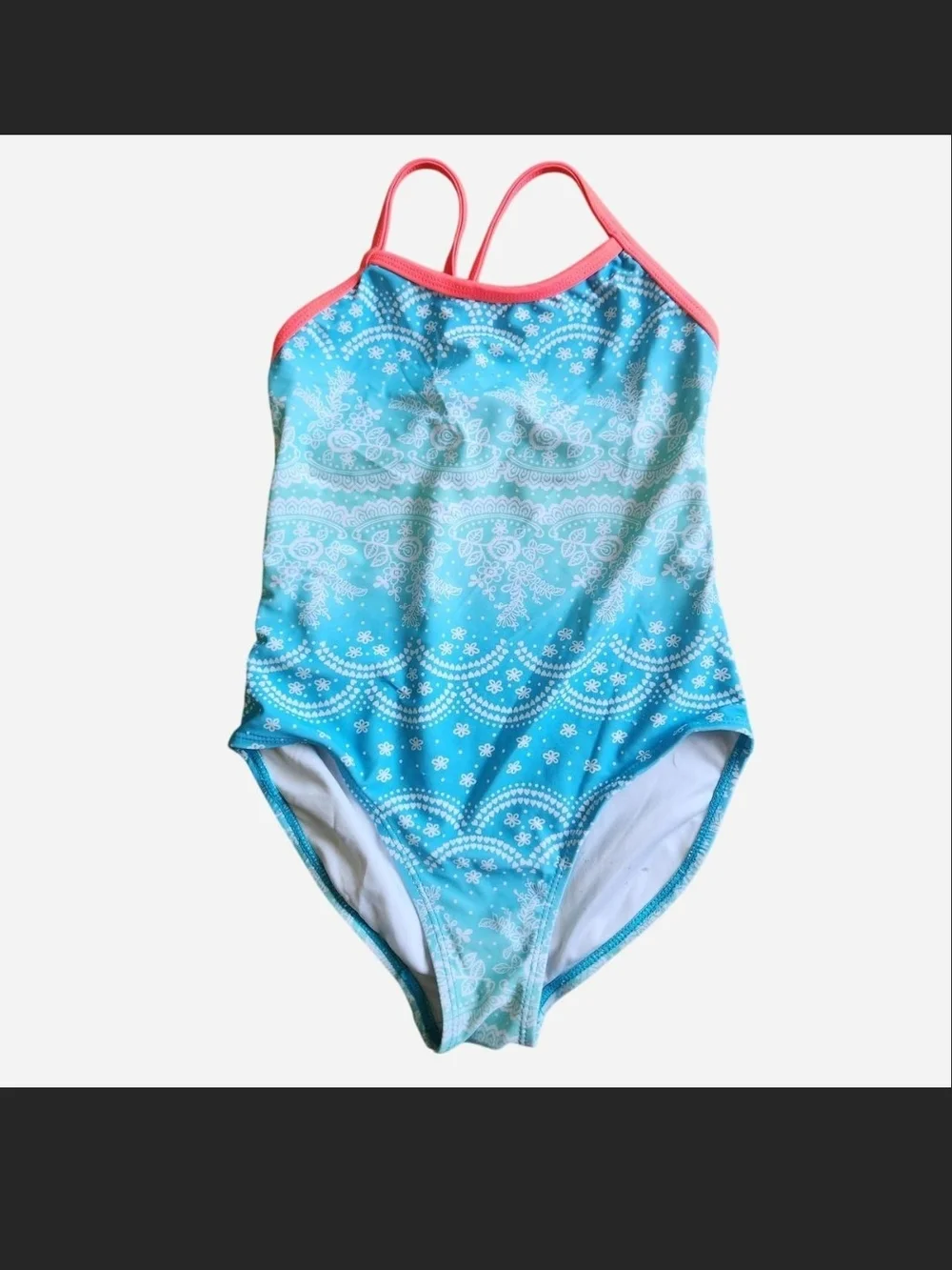 OP Girls Blue Ombre One-Piece Swimsuit with Pink Trim